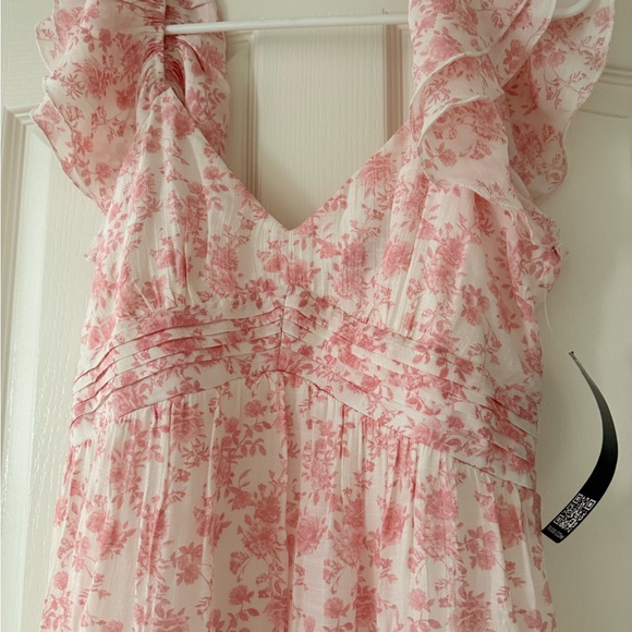 Floral Pink Dress with Ruffle Sleeves - Picture 4 of 10